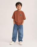 Boys oversized graphic t-shirt in Brown, 23 Jersey print, Bold Cub Korean streetwear - front