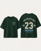 Boys oversized graphic t-shirt in emerald green, 23 Jersey print, Bold Cub Korean streetwear - flat lay