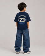 Boys oversized graphic t-shirt in navy blue, 23 Jersey print, Bold Cub Korean streetwear - back
