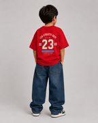 Boys oversized graphic t-shirt in red, 23 Jersey print, Bold Cub Korean streetwear - back