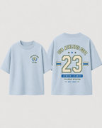 Boys oversized graphic t-shirt in sky blue, 23 Jersey print, Bold Cub Korean streetwear - flat lay