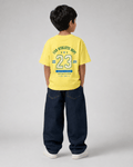 Boys oversized graphic t-shirt in pastel yellow, 23 Jersey print, Bold Cub Korean streetwear - back
