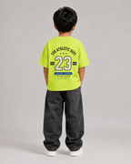 Boys oversized graphic t-shirt in neon lime, 23 Jersey print, Bold Cub Korean streetwear - back