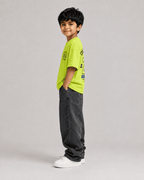 Boys oversized graphic t-shirt in neon lime, 23 Jersey print, Bold Cub Korean streetwear - detail shot