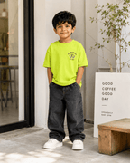Boys oversized graphic t-shirt in neon lime, 23 Jersey print, Bold Cub Korean streetwear - lifestyle shot