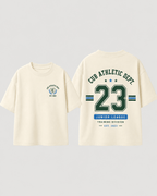 Boys oversized graphic t-shirt in off-white, 23 Jersey print, Bold Cub Korean streetwear - flat lay