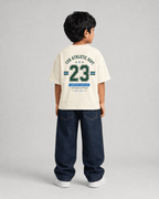 Boys oversized graphic t-shirt in off-white, 23 Jersey print, Bold Cub Korean streetwear - back