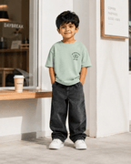Boys oversized graphic t-shirt in sage green, 23 Jersey print, Bold Cub Korean streetwear - lifestyle shot