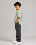 Boys oversized graphic t-shirt in sage green, 23 Jersey print, Bold Cub Korean streetwear - detail shot