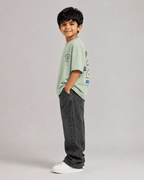 Boys oversized graphic t-shirt in sage green, 23 Jersey print, Bold Cub Korean streetwear - detail shot