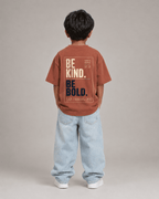 Boys oversized graphic t-shirt in Brown, Be Bold print, Bold Cub Korean streetwear - back