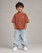 Boys oversized graphic t-shirt in Brown, Be Bold print, Bold Cub Korean streetwear - front
