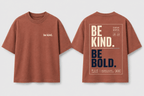 Boys oversized graphic t-shirt in Brown, Be Bold print, Bold Cub Korean streetwear - flat lay