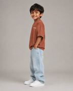Boys oversized graphic t-shirt in Brown, Be Bold print, Bold Cub Korean streetwear - detail shot