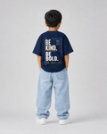 Boys oversized graphic t-shirt in navy blue, Be Bold print, Bold Cub Korean streetwear - back