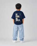 Boys oversized graphic t-shirt in navy blue, Be Bold print, Bold Cub Korean streetwear - back