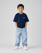 Boys oversized graphic t-shirt in navy blue, Be Bold print, Bold Cub Korean streetwear - front
