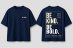 Boys oversized graphic t-shirt in navy blue, Be Bold print, Bold Cub Korean streetwear - flat lay