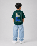 Boys oversized graphic t-shirt in emerald green, Be Bold print, Bold Cub Korean streetwear - back
