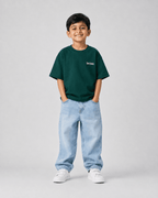 Boys oversized graphic t-shirt in emerald green, Be Bold print, Bold Cub Korean streetwear - front