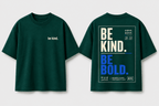 Boys oversized graphic t-shirt in emerald green, Be Bold print, Bold Cub Korean streetwear - flat lay