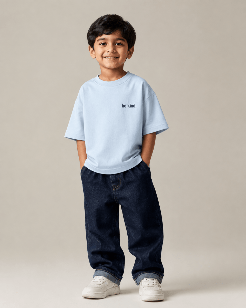Boys oversized graphic t-shirt in sky blue, Be Bold print, Bold Cub Korean streetwear - front