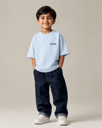 Boys oversized graphic t-shirt in sky blue, Be Bold print, Bold Cub Korean streetwear - front