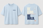 Boys oversized graphic t-shirt in sky blue, Be Bold print, Bold Cub Korean streetwear - flat lay