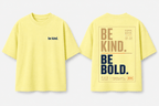 Boys oversized graphic t-shirt in pastel yellow, Be Bold print, Bold Cub Korean streetwear - flat lay