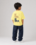 Boys oversized graphic t-shirt in pastel yellow, Be Bold print, Bold Cub Korean streetwear - back
