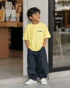 Boys oversized graphic t-shirt in pastel yellow, Be Bold print, Bold Cub Korean streetwear - lifestyle shot