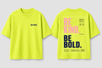 Boys oversized graphic t-shirt in neon lime, Be Bold print, Bold Cub Korean streetwear - flat lay