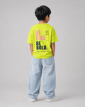 Boys oversized graphic t-shirt in neon lime, Be Bold print, Bold Cub Korean streetwear - back