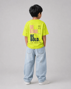 Boys oversized graphic t-shirt in neon lime, Be Bold print, Bold Cub Korean streetwear - back