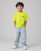 Boys oversized graphic t-shirt in neon lime, Be Bold print, Bold Cub Korean streetwear - front