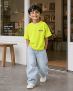Boys oversized graphic t-shirt in neon lime, Be Bold print, Bold Cub Korean streetwear - lifestyle shot
