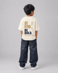 Boys oversized graphic t-shirt in off-white, Be Bold print, Bold Cub Korean streetwear - back