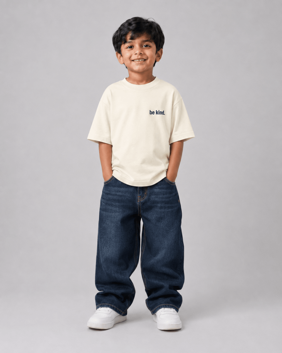 Boys oversized graphic t-shirt in off-white, Be Bold print, Bold Cub Korean streetwear - front