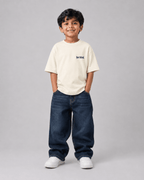 Boys oversized graphic t-shirt in off-white, Be Bold print, Bold Cub Korean streetwear - front