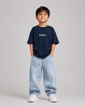 Boys oversized graphic t-shirt in navy blue, Be Kind print, Bold Cub Korean streetwear - front