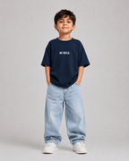 Boys oversized graphic t-shirt in navy blue, Be Kind print, Bold Cub Korean streetwear - front