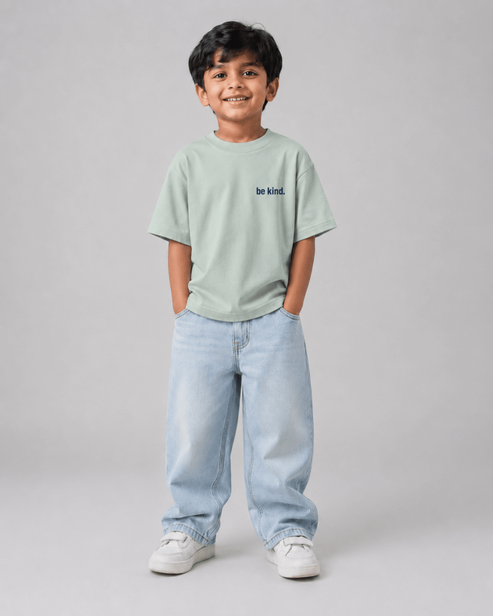 Boys oversized graphic t-shirt in sage green, Be Bold print, Bold Cub Korean streetwear - front
