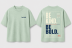 Boys oversized graphic t-shirt in sage green, Be Bold print, Bold Cub Korean streetwear - flat lay