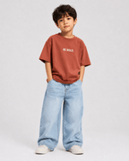 Boys oversized graphic t-shirt in terracotta, Be Kind print, Bold Cub Korean streetwear - front