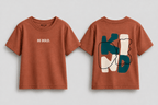 Boys oversized graphic t-shirt in terracotta, Be Kind print, Bold Cub Korean streetwear - lifestyle shot