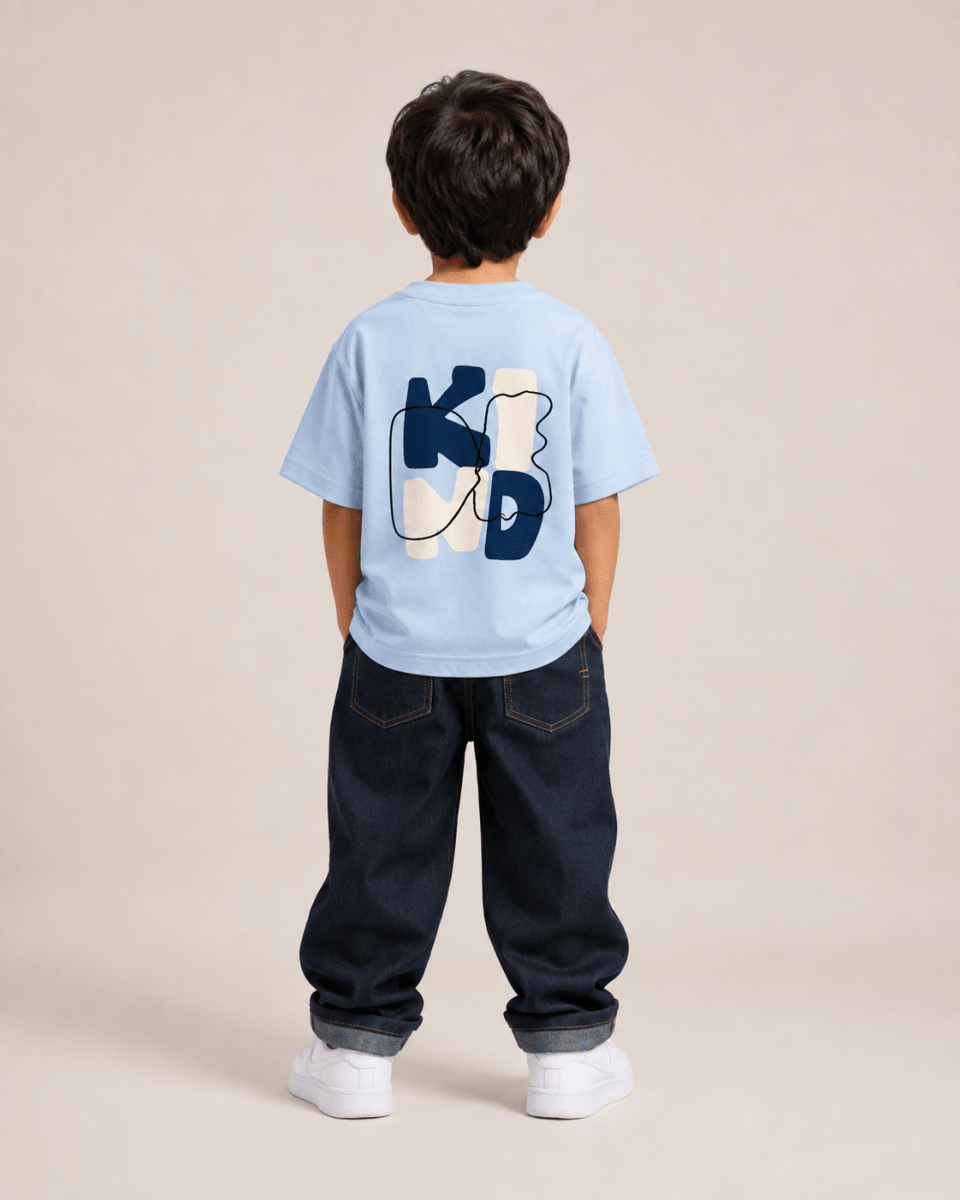 Boys oversized graphic t-shirt in sky blue, Be Kind print, Bold Cub Korean streetwear - back