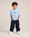 Boys oversized graphic t-shirt in sky blue, Be Kind print, Bold Cub Korean streetwear - front