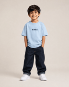 Boys oversized graphic t-shirt in sky blue, Be Kind print, Bold Cub Korean streetwear - front