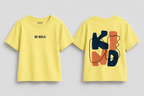 Boys oversized graphic t-shirt in pastel yellow, Be Kind print, Bold Cub Korean streetwear - flat lay