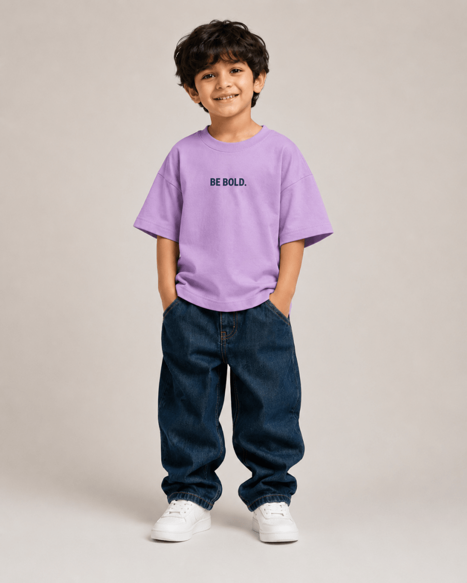 Boys oversized graphic t-shirt in lavender, Be Kind print, Bold Cub Korean streetwear - front
